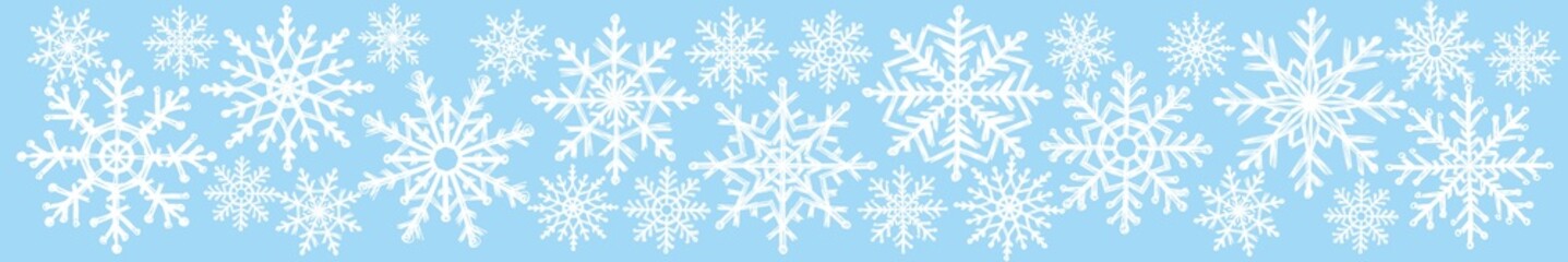 Fototapeta na wymiar Horizontal pattern of snowflakes, hand-drawn