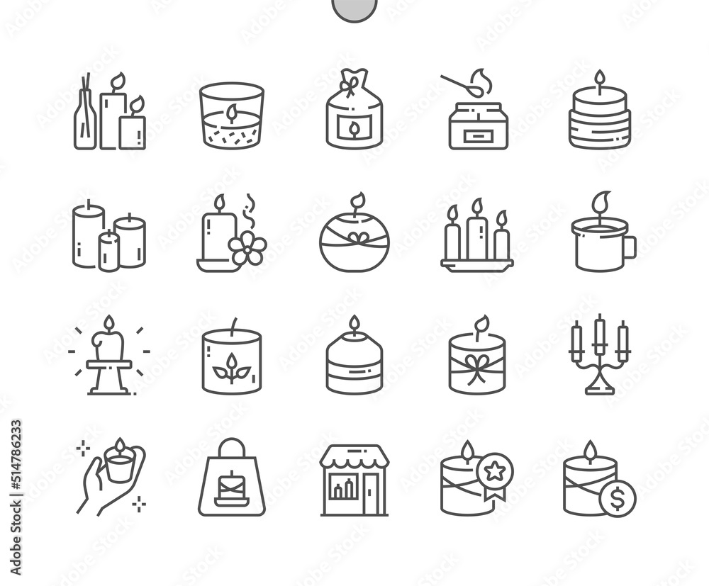 Poster various candles. different shapes and sizes. decorative wax candles for relax and spa. pixel perfect