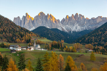 Autumn Colors in the Val di Funes, Trentino Alto Adige, Bolzano Italy