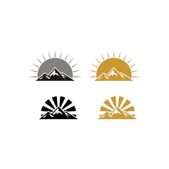 mountain and water sun tree logo template