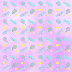 Cute tennis equipment pattern illustration purple Ver