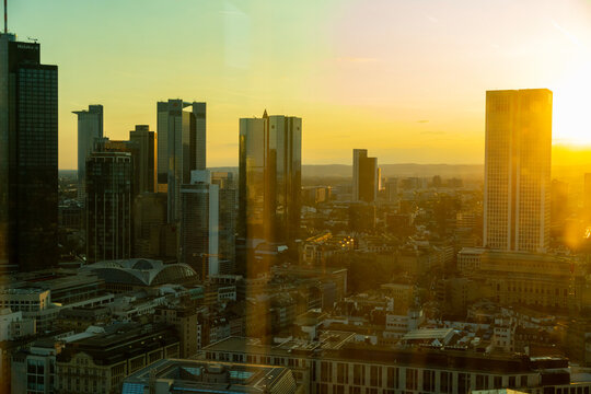 city skyline at sunset