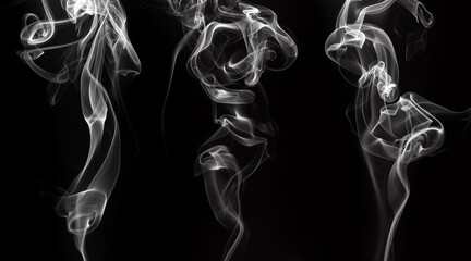 Cigarette smoke movement abstract on black background. white smoke on dark