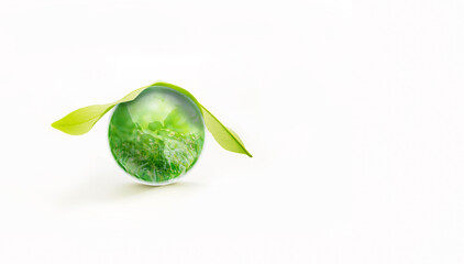 Green earth with green leaf over the earth on white background, Protect our global searth with...