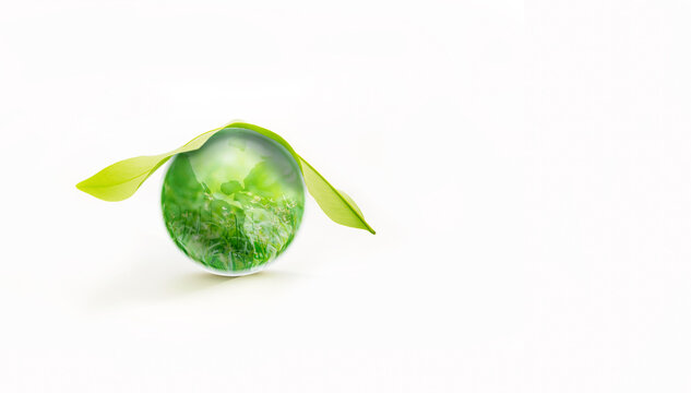 Green earth with green leaf over the earth on white background, Protect our global searth with green environmental solution concept