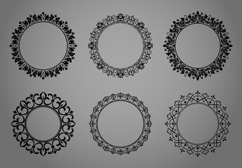 Set of decorative frames Elegant vector element for design in Eastern style, place for text. Floral black and gray borders. Lace illustration for invitations and greeting cards