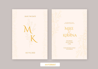 pastel brown floral wedding invitation
