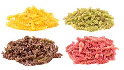 Four pasta collection isolated on white background.