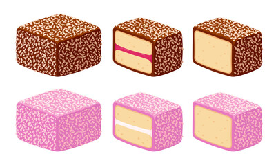 Lamington cake, Australian dessert illustration