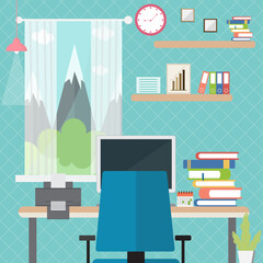 Business workplace. Office desk. Vector illustration.