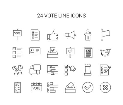 Line icon set. Vote pack. Vector Illustration