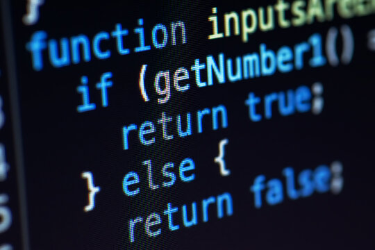 Javascript lines of code into a library for website application. Script language in a software developed for internet