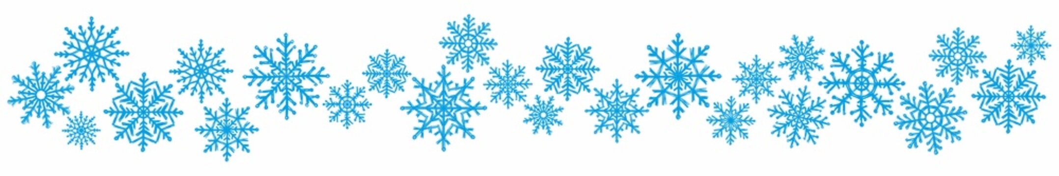 Horizontal pattern with snowflakes, hand-drawn