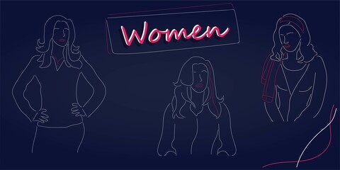 Different women in different poses. Feminism, all women together