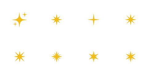 Conjunto de icono de brillo. Concepto de decoración de luces, estilo estrella amarillo