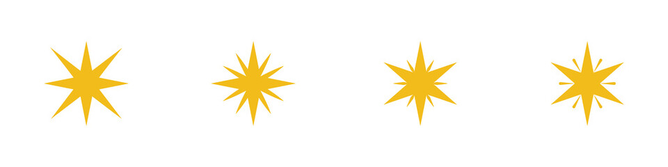 Fototapeta na wymiar Conjunto de icono de brillo. Concepto de decoración de luces, estilo estrella amarillo