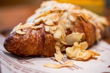 A delicious and crispy French almond croissant croissant