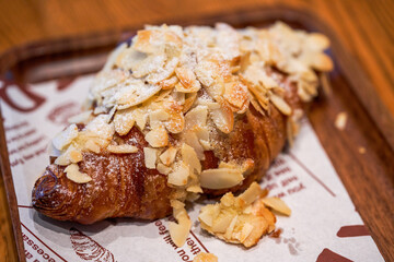 A delicious and crispy French almond croissant croissant