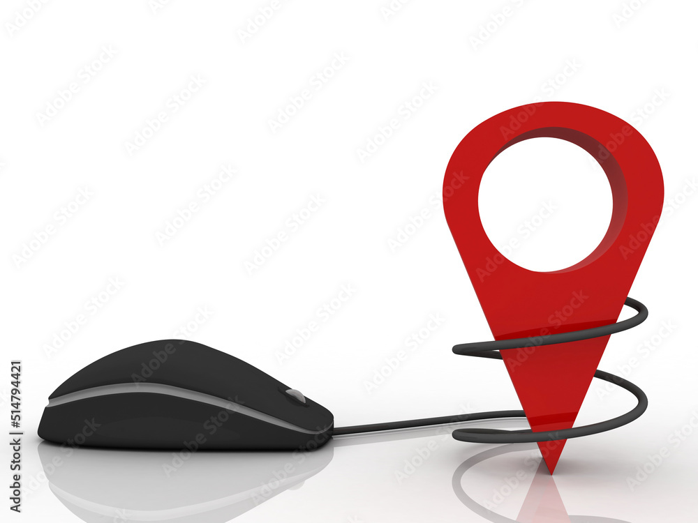 Fototapete 3d rendering Red map pointer with mouse 