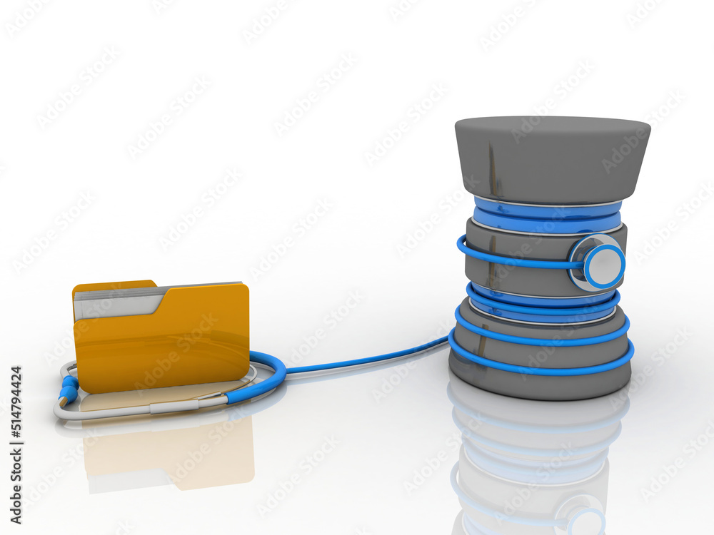 Poster 3d rendering folder connected to database connected stethoscope