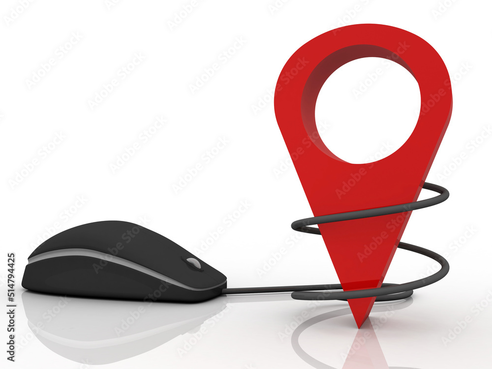 Poster 3d rendering Red map pointer with mouse 