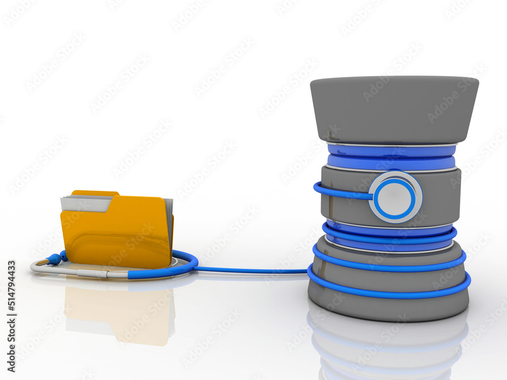Poster 3d rendering folder connected to database connected stethoscope