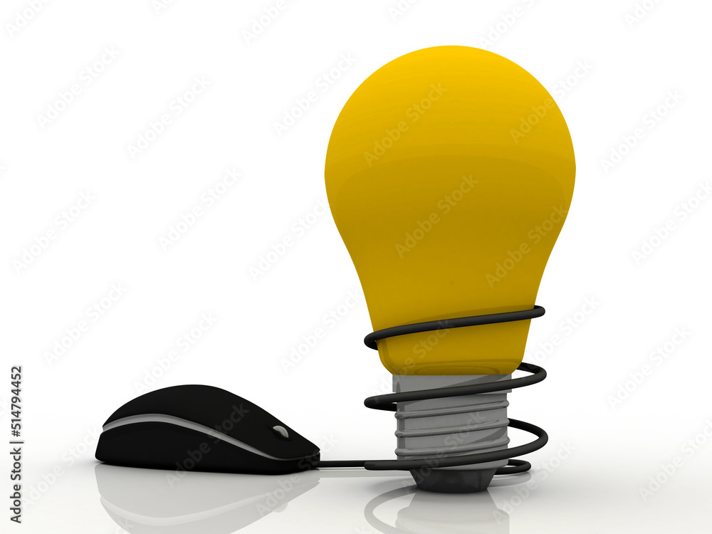 Poster 3d rendering fluorescent cfl lamp with mouse connected globe