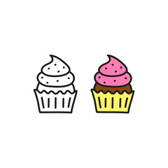 Doodle colored and outline cupcake.