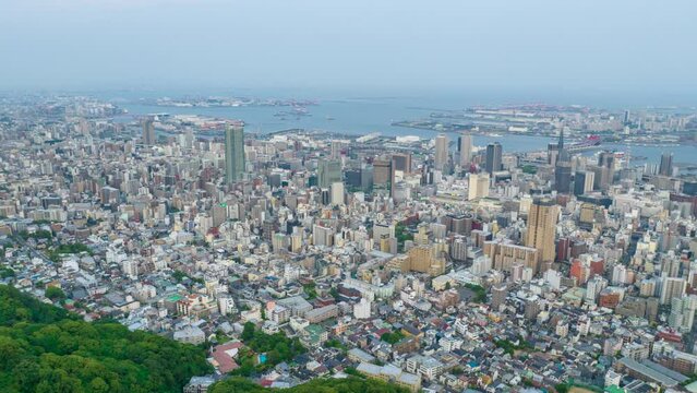 Quick pan from Mt. Rokko to downtown Kobe and Port Island