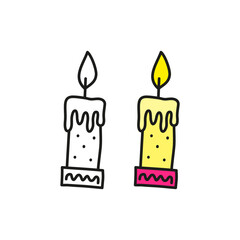 Doodle outline and colored candle.