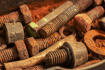 Old nut and bolt grunge dirty in workshop - obrazy, fototapety, plakaty
