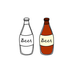 Doodle beer in glass bottle.