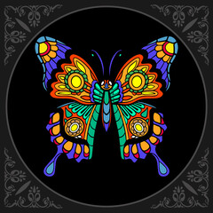 Butterfly zentangle arts. isolated on black background.