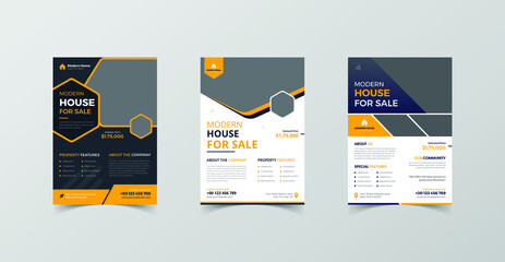 Corporate real estate flyer and modern home for sale poster template design