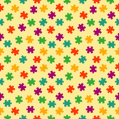 Fototapeta na wymiar Colorful puzzle elements on a light background. Seamless template for packaging design, store, banners. It is well suited for wrapping paper, children's invitations, textiles and backgrounds. 