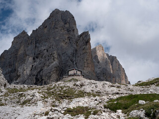 mountain refuge in the dolomites, Rifugio Pradidali, Pale di San Martino, Tonadico, Trentino, Italy