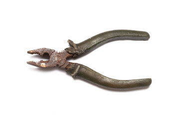Old pliers isolated on the white background. Top view.