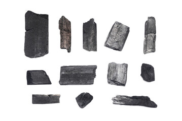 Pile of coals isolated on the white background top view.