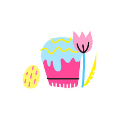 Doodle tulip, kulich and egg.