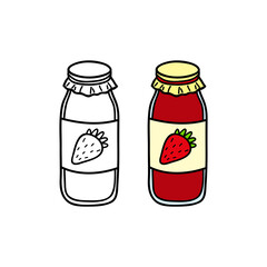 Doodle outline and colored strawberry jam.