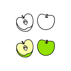Doodle outline and colored apple fruit.