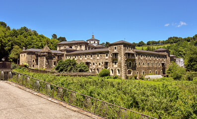 View of landmark monastery of Samos in the Spanish region of Galicia, right on Saint James way.