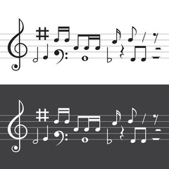 music notes light and dark set