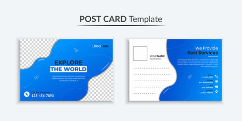 Travel and world explore postcard template