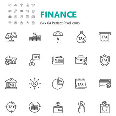set of tax line icons, finance, money, fee, loan