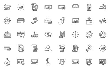 set of finance line icons, money, payment, currency