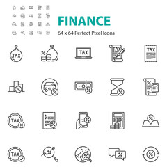 set of tax line icons, finance, money, fee, loan