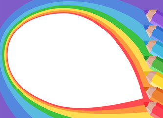 Frame with colored pencils, background for children's announcements, photos, diploma, certificate, coupon. Vector illustration