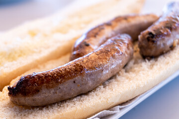 Close up, sandwich with sausages