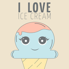 Cute ice cream cones couple illustration with text i love ice cream” 